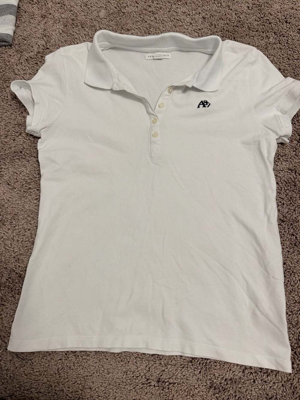 Aéropostale A87 White Pique 5-Button Short Sleeve Polo Shirt